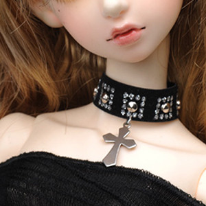 SD - Silver Square Cross Choker(black)