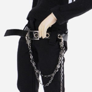 MSD - Slim Cat Leather Chain Belt (Black)