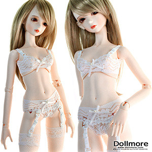 SD - Lacy Bra+ Panty + Stockings set (WhiteB)